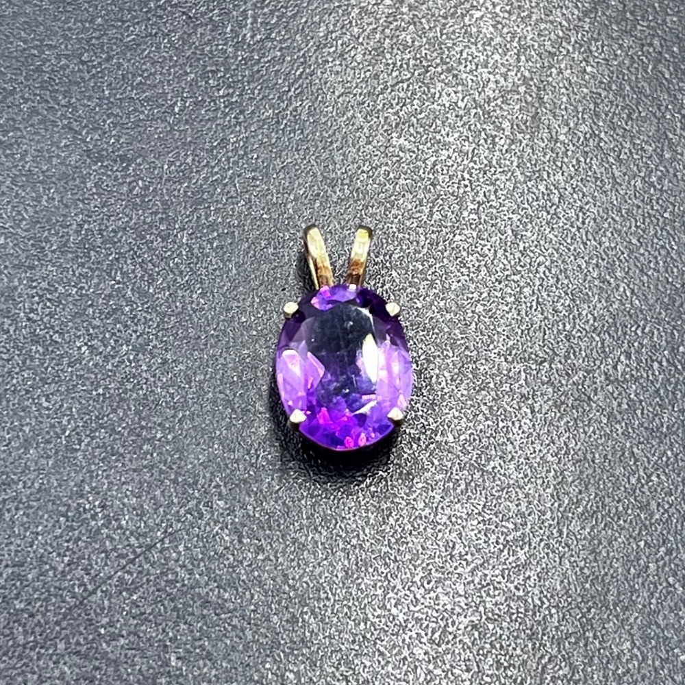 Designer 14K Yellow Gold Oval Prong Amethyst February Classic Pendant
